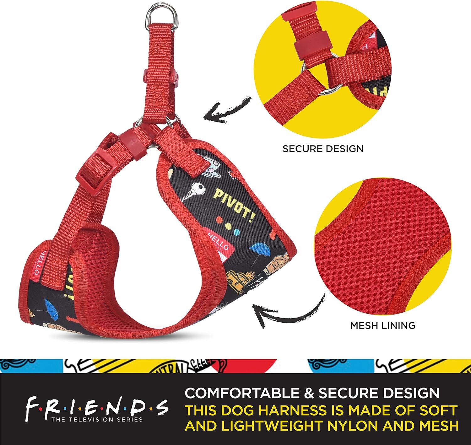 Friends the TV Show City Doodle Dog Harness for Small Dogs, Small (S) | Blue Small Dog Harness, No Pull Dog Harness with D-Ring | Machine Washable Friends Merch for Dogs from Friends TV Show