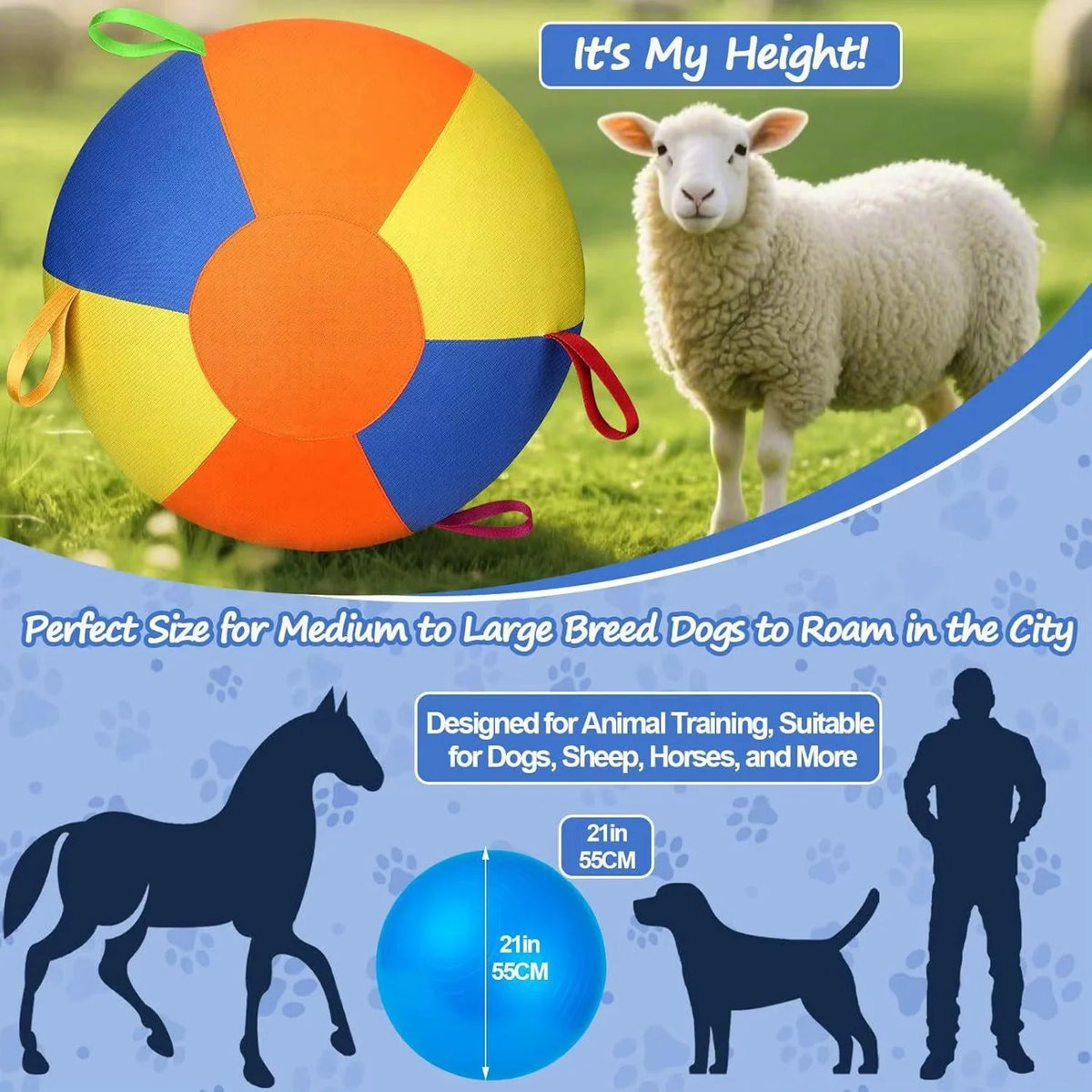 Herding Ball for Dogs & Horses - Tear-Resistant Inflatable Toy with Heavy-Duty Handle Cover & Pump - Durable Exercise Ball for Large Pets
