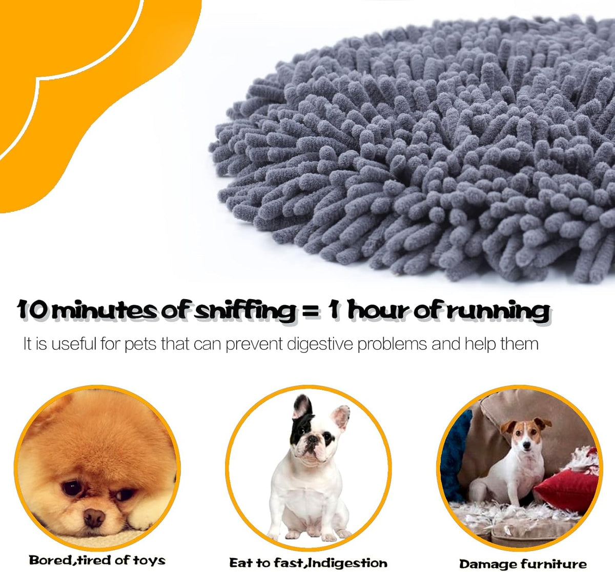 Snuffle Mat for Dogs Food Mat Dog Puzzle Toys Slow Feeder Interactive Feed Game Pet Foraging Mat for Smell Training and Stress Relief(Grey)
