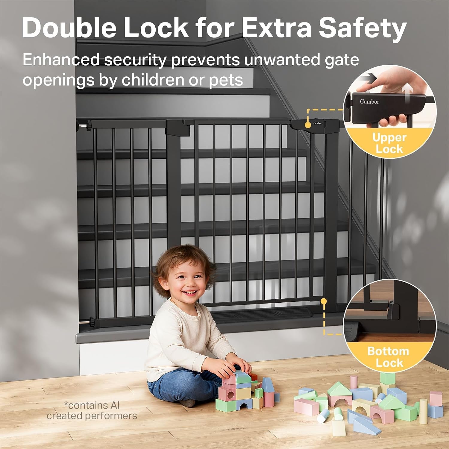 29.7-51.5 in Extra Wide Baby Gate for Stairs, Dog Gate Indoor Black | Mom'S Choice Awards Winner, Auto Close with Double Lock for Doorways, Child Gate for Toddlers & Pets, Pressure Mounted