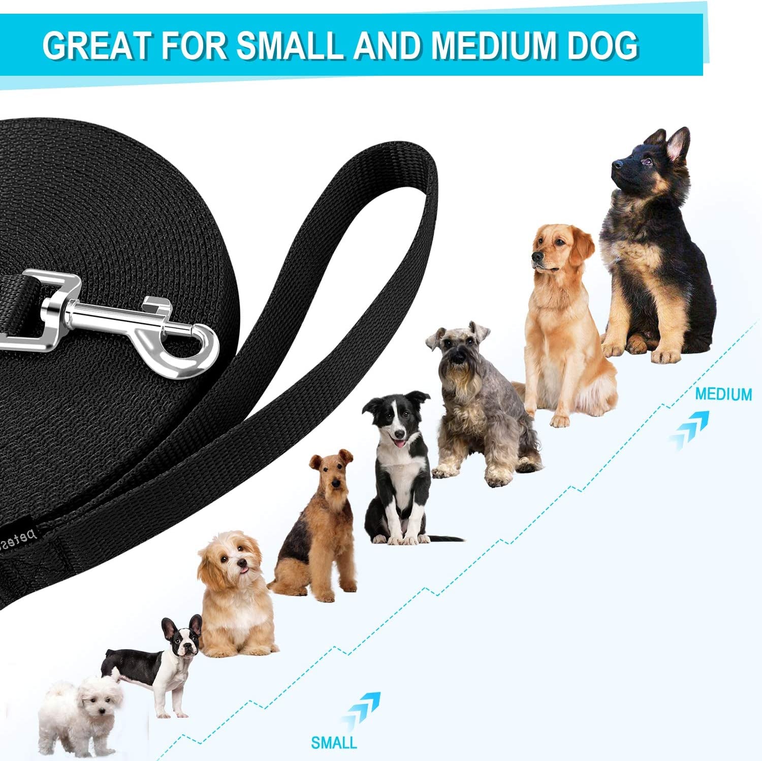 Dog Leash for Small Medium Large Dogs,Long Dog Leashes for Obedience Recall Training,Camping,20Ft,Black