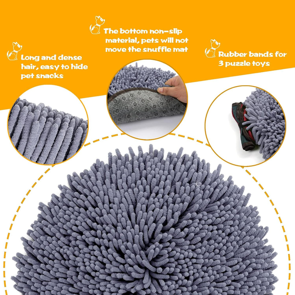 Snuffle Mat for Dogs Food Mat Dog Puzzle Toys Slow Feeder Interactive Feed Game Pet Foraging Mat for Smell Training and Stress Relief(Grey)