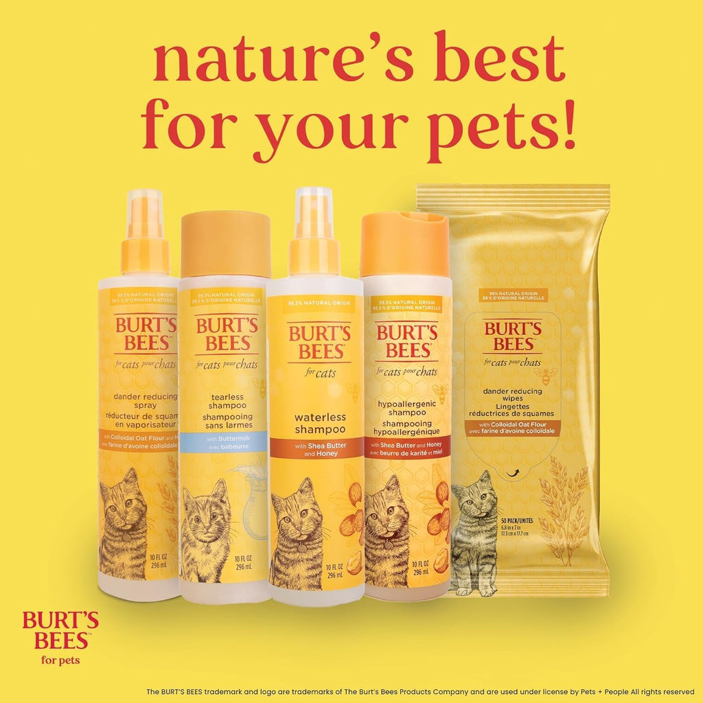 Burts Bees for Pets Cat Dander Remover Wipes, Unscented, 50 Count | Colloidal Oat Flour and Aloe Soothe Dry Skin and Reduce Flaking, Gentle Grooming for Cats and Kittens