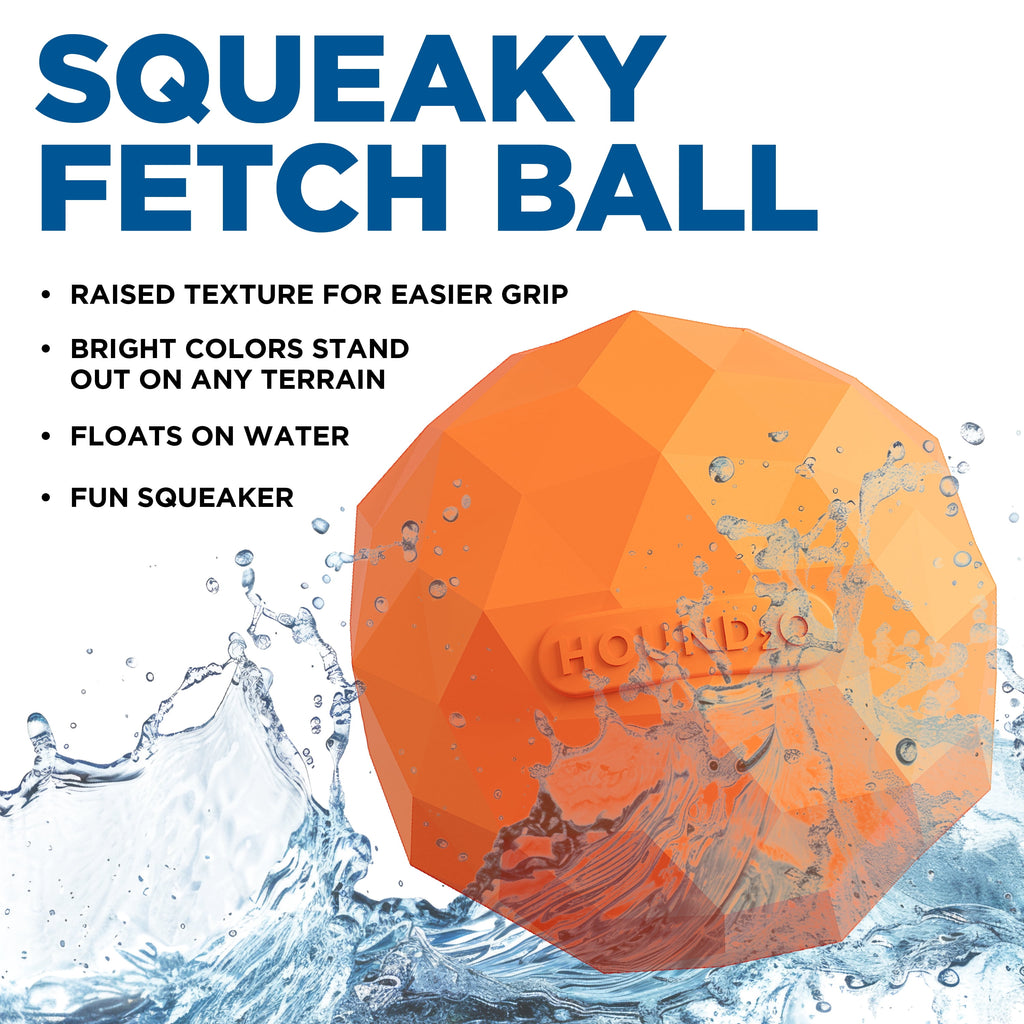 Dog Toys | Squeaky Fetch Ball, Orange | Durable & Floating Outdoor Toy for Dogs