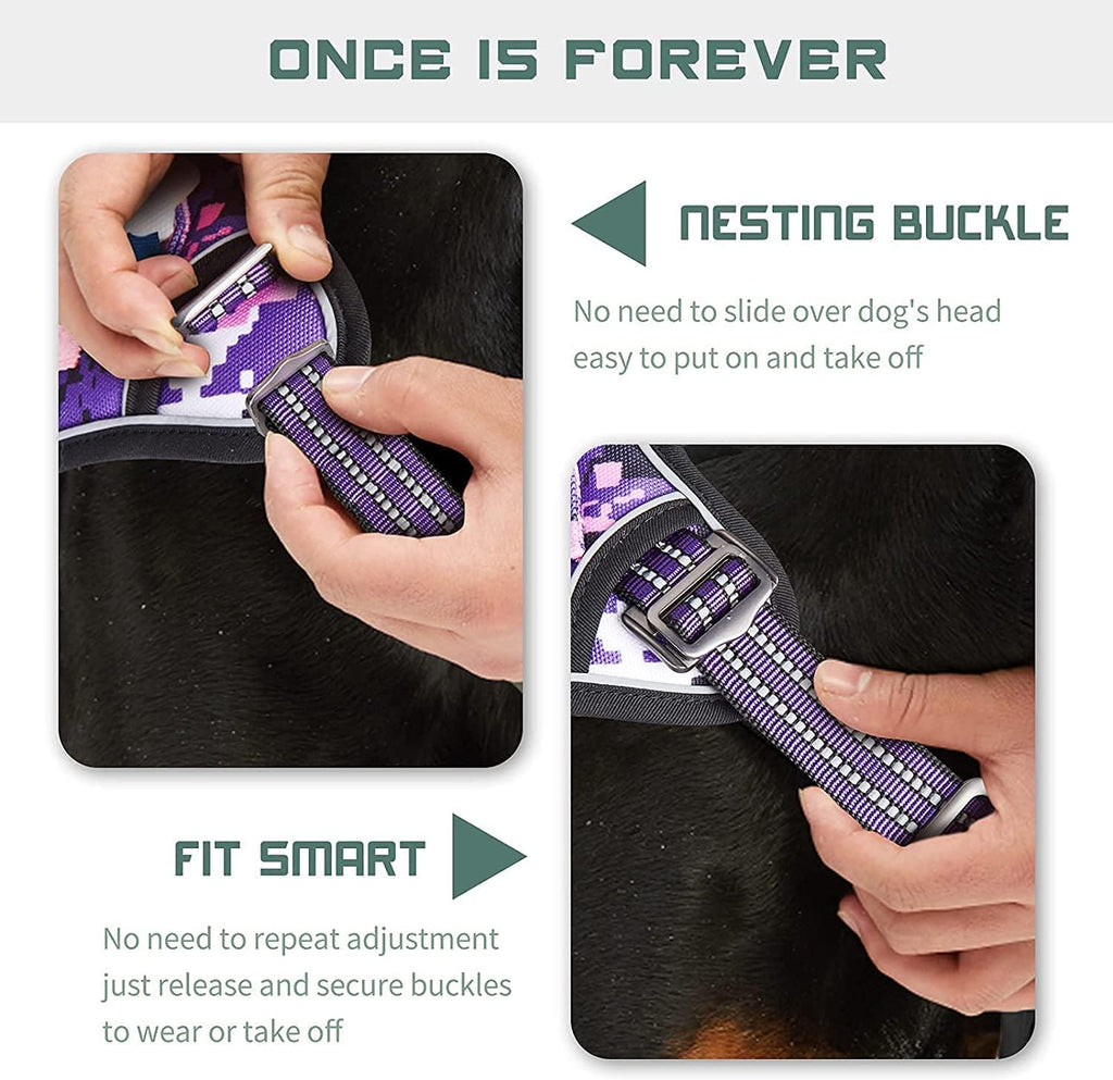 Tactical Dog Harness for Small Dogs No Pull, Famous TIK Tok No Pull Puppy Harness, Fit Smart Reflective Pet Walking Harness for Training, Adjustable Dog Vest Harness with Handle Purple Camo XS