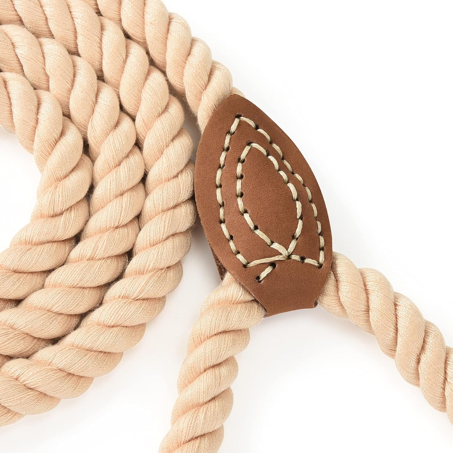 Dog Leash Braided Cotton Rope with Leather-Reinforced Ends | Rust-Proof 360° Swivel Clasp, Heavy-Duty for Medium/Large Dogs. Great for Weddings, Daily Walks (6 FT, 1/2", Light Brown)