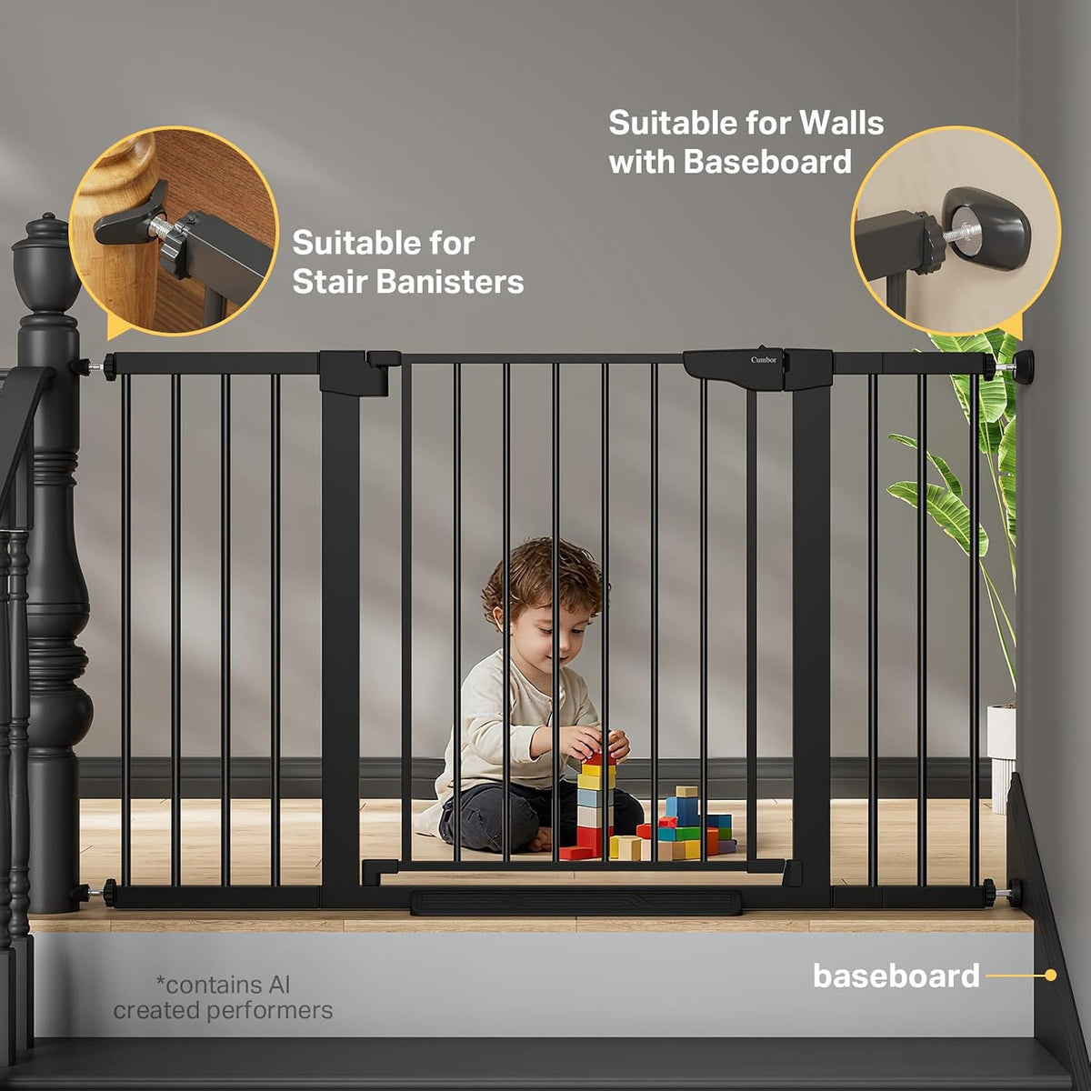 29.7-51.5 in Extra Wide Baby Gate for Stairs, Dog Gate Indoor Black | Mom'S Choice Awards Winner, Auto Close with Double Lock for Doorways, Child Gate for Toddlers & Pets, Pressure Mounted