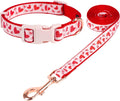 Valentine'S Day Dog Collar and Leash Set, Adjustable Pink Dog Collar with Glittery Pink Heart Pattern Matching Leash Valentines Day Gift for Small Dogs