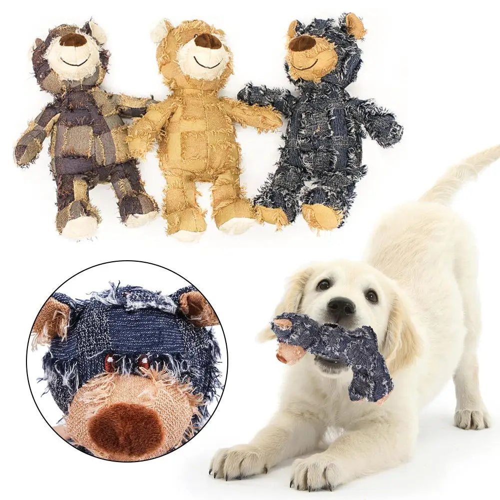 NEW Indestructible Robust Bear Dog Stuffed Animals Chew Toy,Dog Squeaky Toys Training Interactive Play Teething Toys