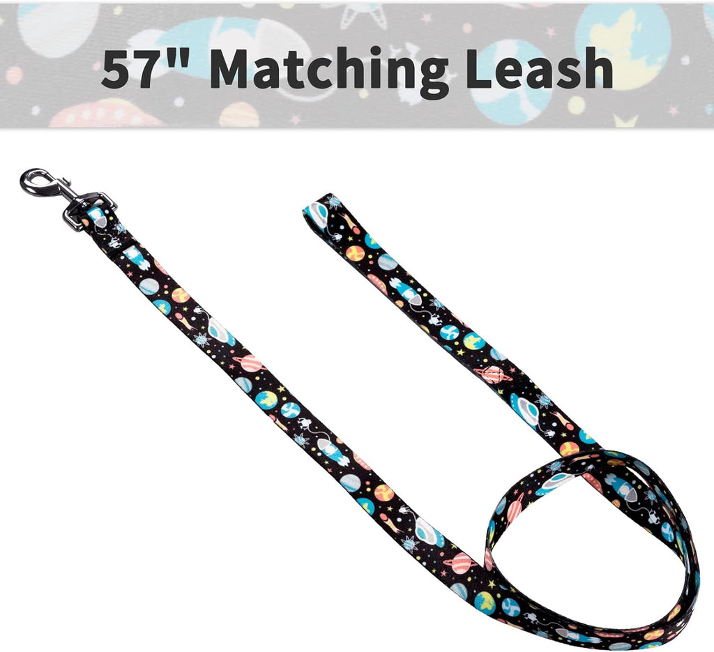Dog Collar and Leash Set for Daily Outdoor Walking Running Training, Space Design for Large Boys Girls Dogs Cats Pets, L-Up to 80LBS