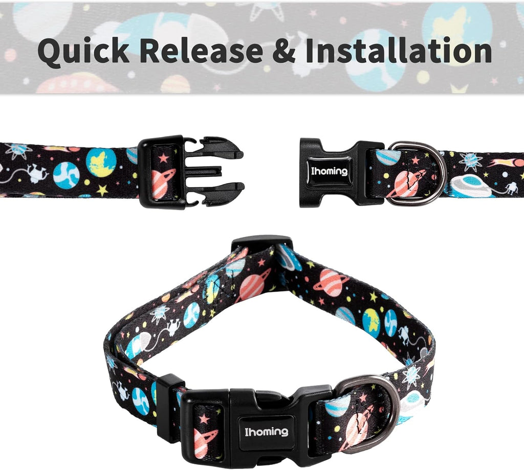 Dog Collar and Leash Set for Daily Outdoor Walking Running Training, Space Design for Large Boys Girls Dogs Cats Pets, L-Up to 80LBS
