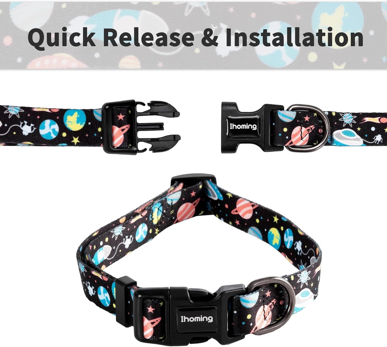 Dog Collar and Leash Set for Daily Outdoor Walking Running Training, Space Design for Large Boys Girls Dogs Cats Pets, L-Up to 80LBS