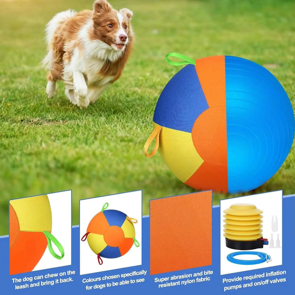 Herding Ball for Dogs & Horses - Tear-Resistant Inflatable Toy with Heavy-Duty Handle Cover & Pump - Durable Exercise Ball for Large Pets