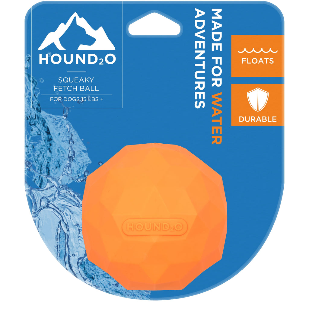 Dog Toys | Squeaky Fetch Ball, Orange | Durable & Floating Outdoor Toy for Dogs