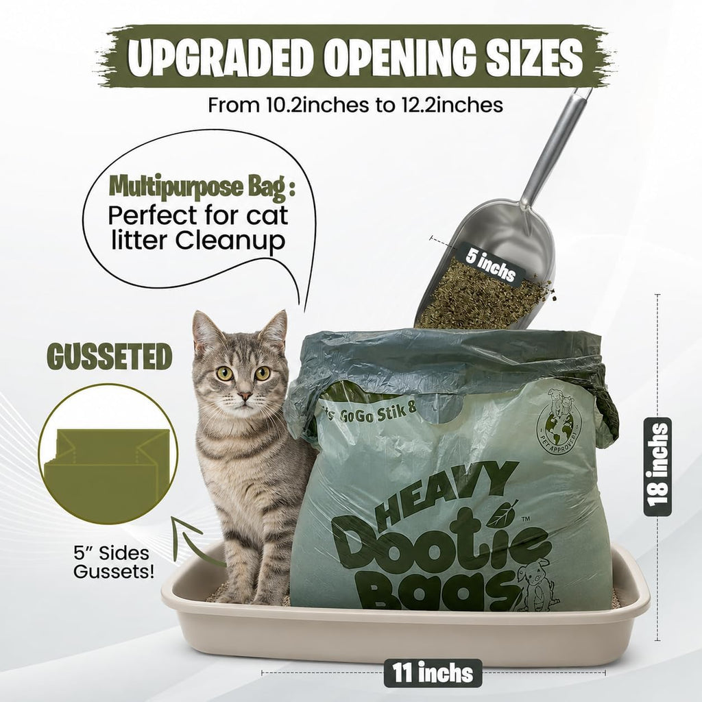 HEAVY Dootie Bags with EZ Tie Handles. Clean and Convenient for Pet Dog Poop, Cat Litter. Multi-Use. Great for Swivel Bin and  Scoopers. Made with Cornstarch. Strong, Leakproof and Very Large