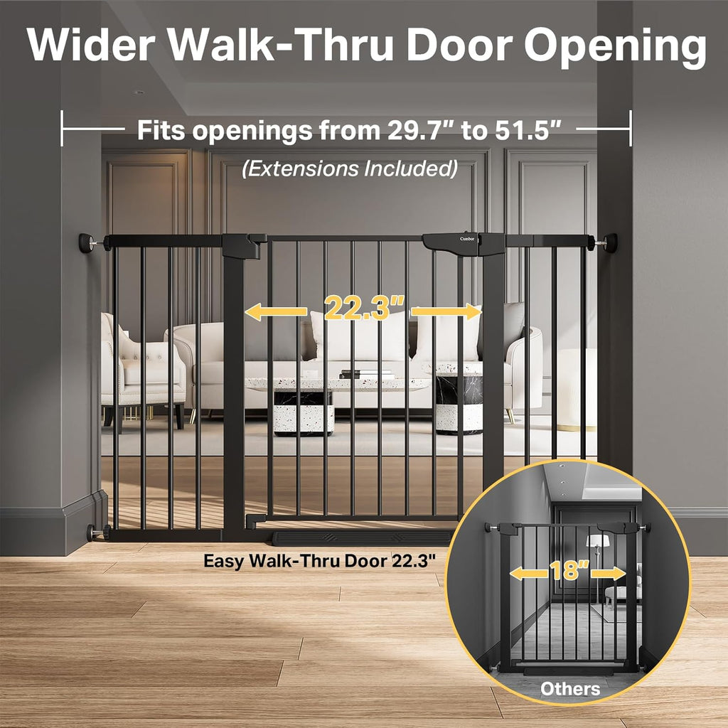 29.7-51.5 in Extra Wide Baby Gate for Stairs, Dog Gate Indoor Black | Mom'S Choice Awards Winner, Auto Close with Double Lock for Doorways, Child Gate for Toddlers & Pets, Pressure Mounted