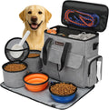 Dog Travel Bag, Weekend Pet Travel Set for Dog and Cat, Airline Approved Tote Organizer with Multi-Function Pockets, 2 Food Storage Containers, 2 Collapsible Bowls, 1 Feeding Mat (Grey)