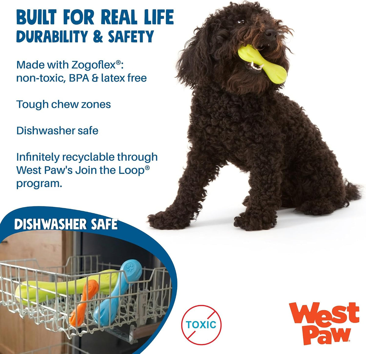 Zogoflex Hurley Dog Bone Chew Toy – Floatable Pet Toys for Aggressive Chewers, Catch, Fetch – Bright-Colored Bones for Dogs – Recyclable, Dishwasher-Safe, Non-Toxic, Small, Granny Smith