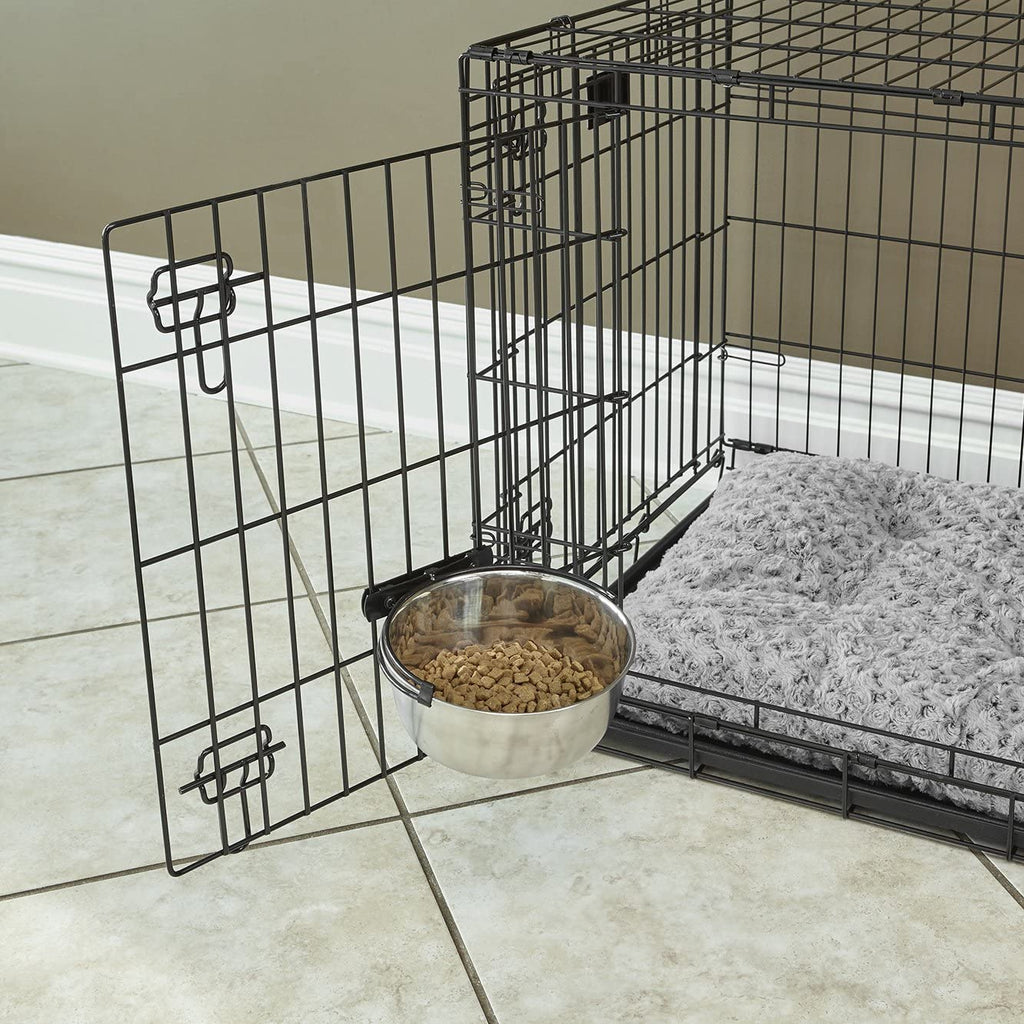 Snap'Y Fit Stainless Steel Food or Water Bowl, Holds 10 Ounces, Mounts to Wire Crates, No-Tip Design, Rust-Resistant, for Small Dogs and Cats