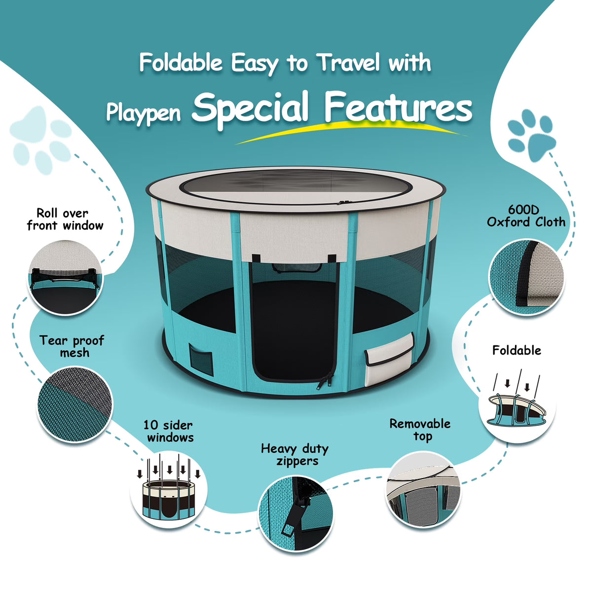 Dog Playpen, Large Pet Playpen for Dogs & Cats, 10.23 Sq Ft Pet Pen Playpens Foldable Portable Indoor Outdoor House with Carrying Case for Cat Puppy Rabbit