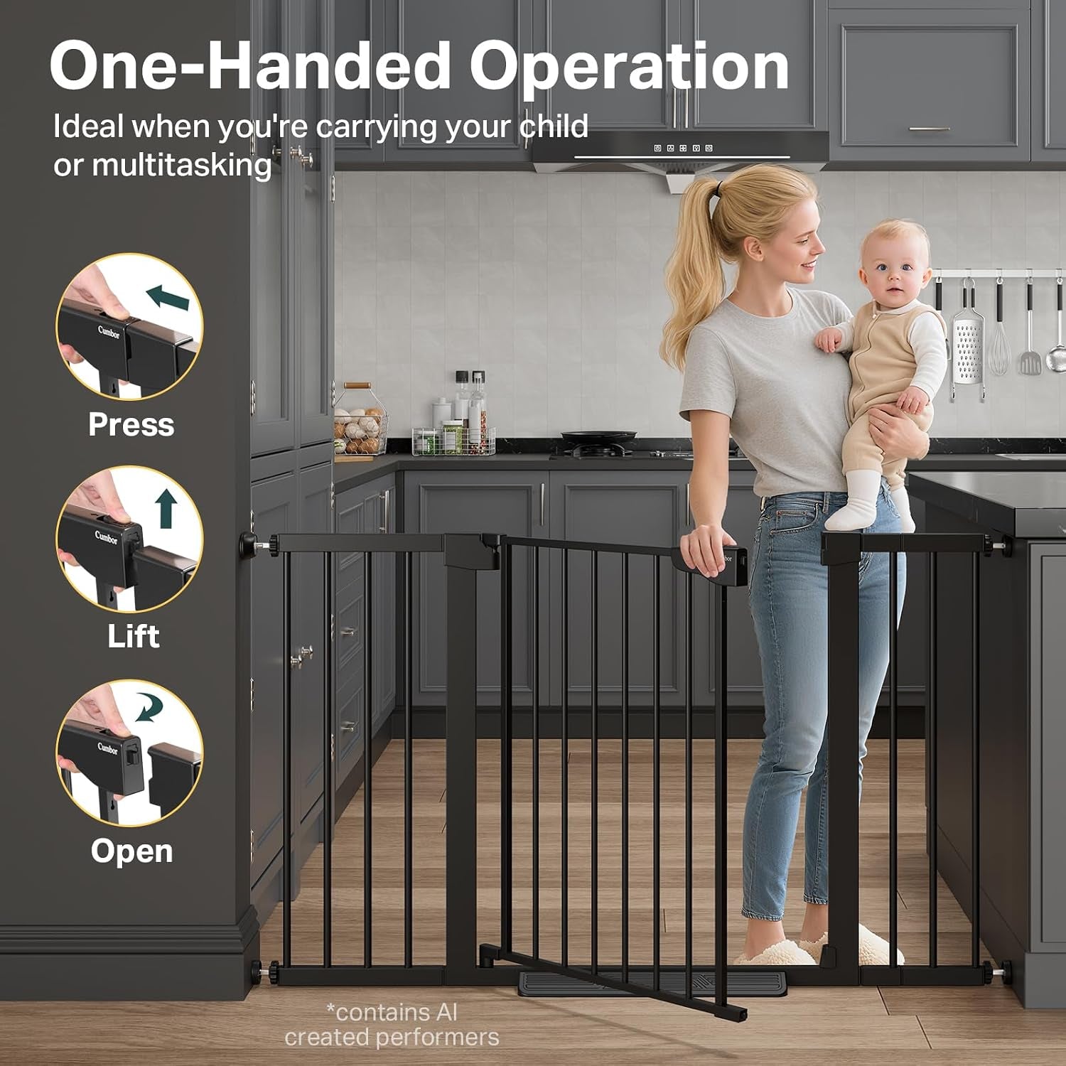 29.7-51.5 in Extra Wide Baby Gate for Stairs, Dog Gate Indoor Black | Mom'S Choice Awards Winner, Auto Close with Double Lock for Doorways, Child Gate for Toddlers & Pets, Pressure Mounted