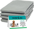 Grey Washable Reusable Pee Pads, Leak-Proof (22X22, 4Pk) | for Potty Training, Whelping & Crate Lining. OEKO-TEX, Chemical-Free.