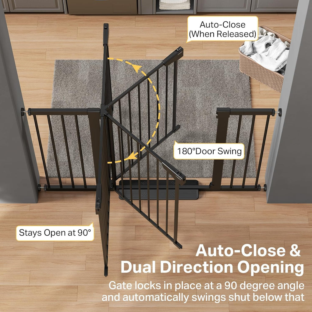 29.7-51.5 in Extra Wide Baby Gate for Stairs, Dog Gate Indoor Black | Mom'S Choice Awards Winner, Auto Close with Double Lock for Doorways, Child Gate for Toddlers & Pets, Pressure Mounted