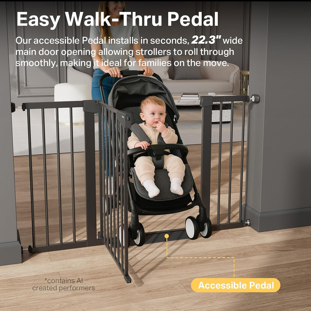 29.7-51.5 in Extra Wide Baby Gate for Stairs, Dog Gate Indoor Black | Mom'S Choice Awards Winner, Auto Close with Double Lock for Doorways, Child Gate for Toddlers & Pets, Pressure Mounted