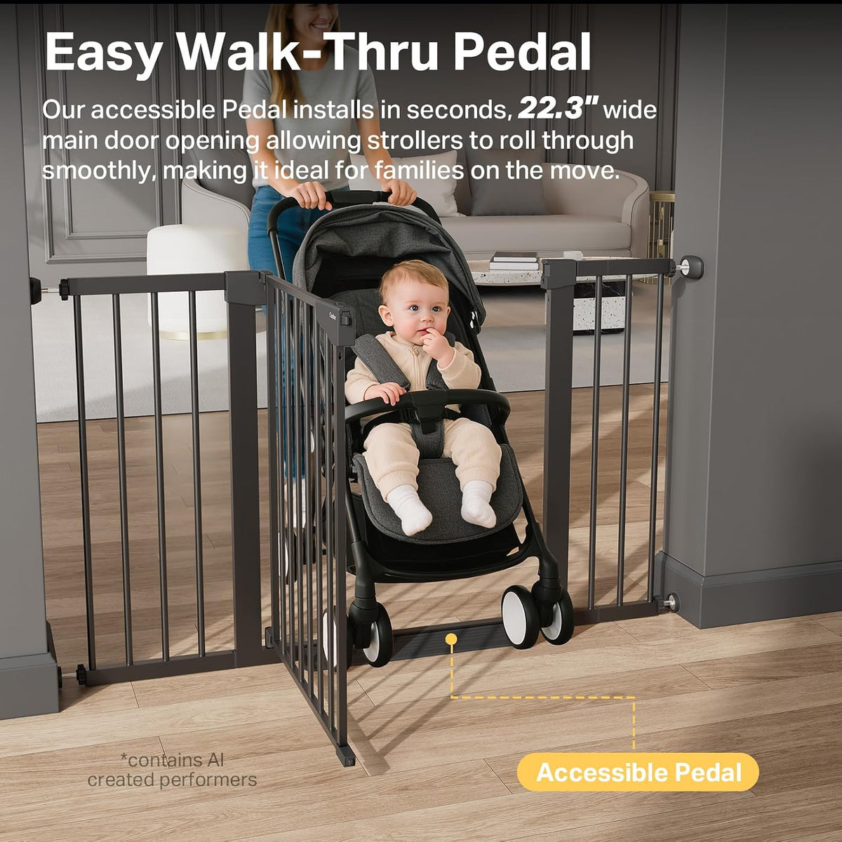 29.7-51.5 in Extra Wide Baby Gate for Stairs, Dog Gate Indoor Black | Mom'S Choice Awards Winner, Auto Close with Double Lock for Doorways, Child Gate for Toddlers & Pets, Pressure Mounted